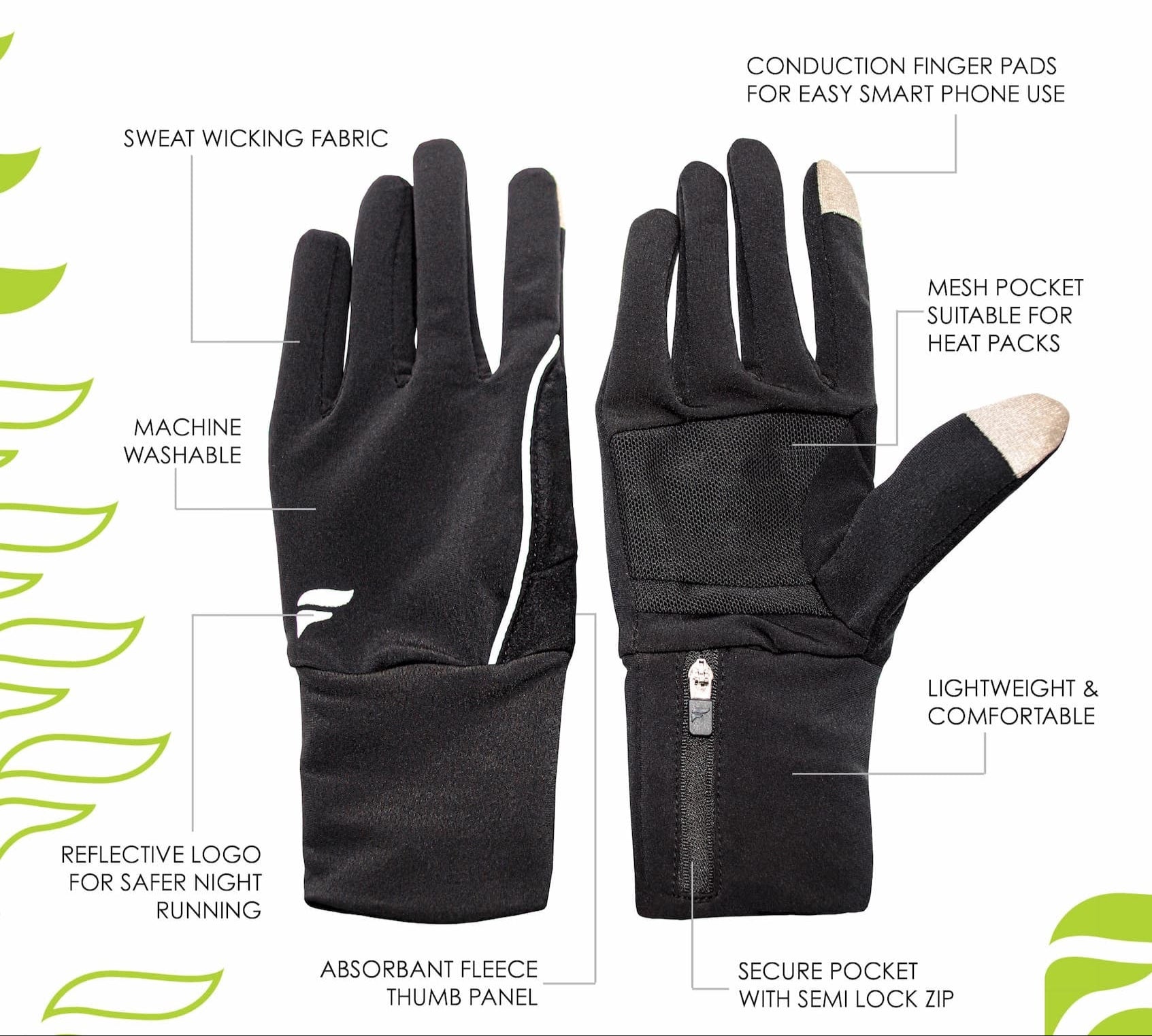 Glovepocket Men's Running Gloves - Black/Silver