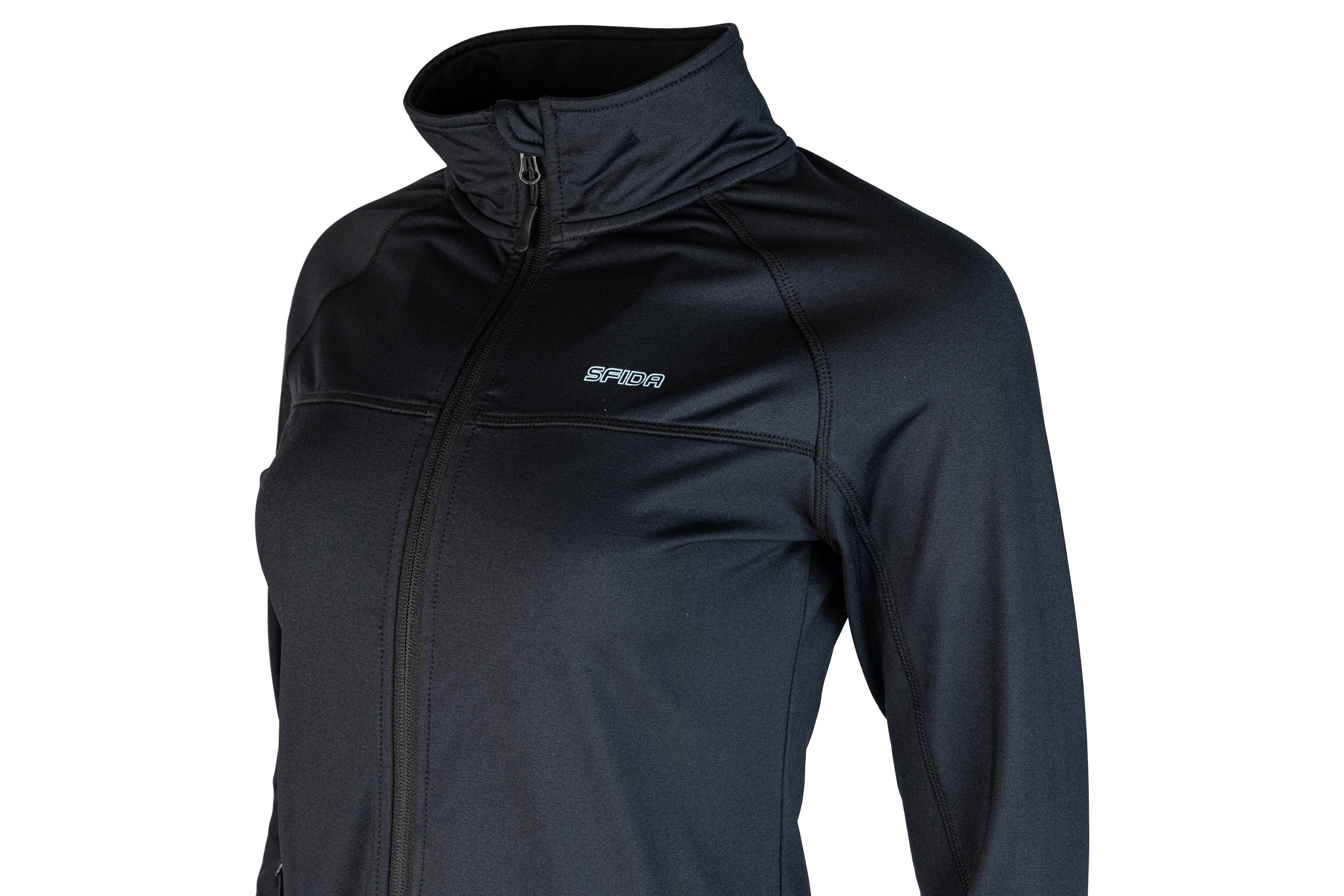Primrose Ladies Performance Jacket - Black close-up with white sfida logo