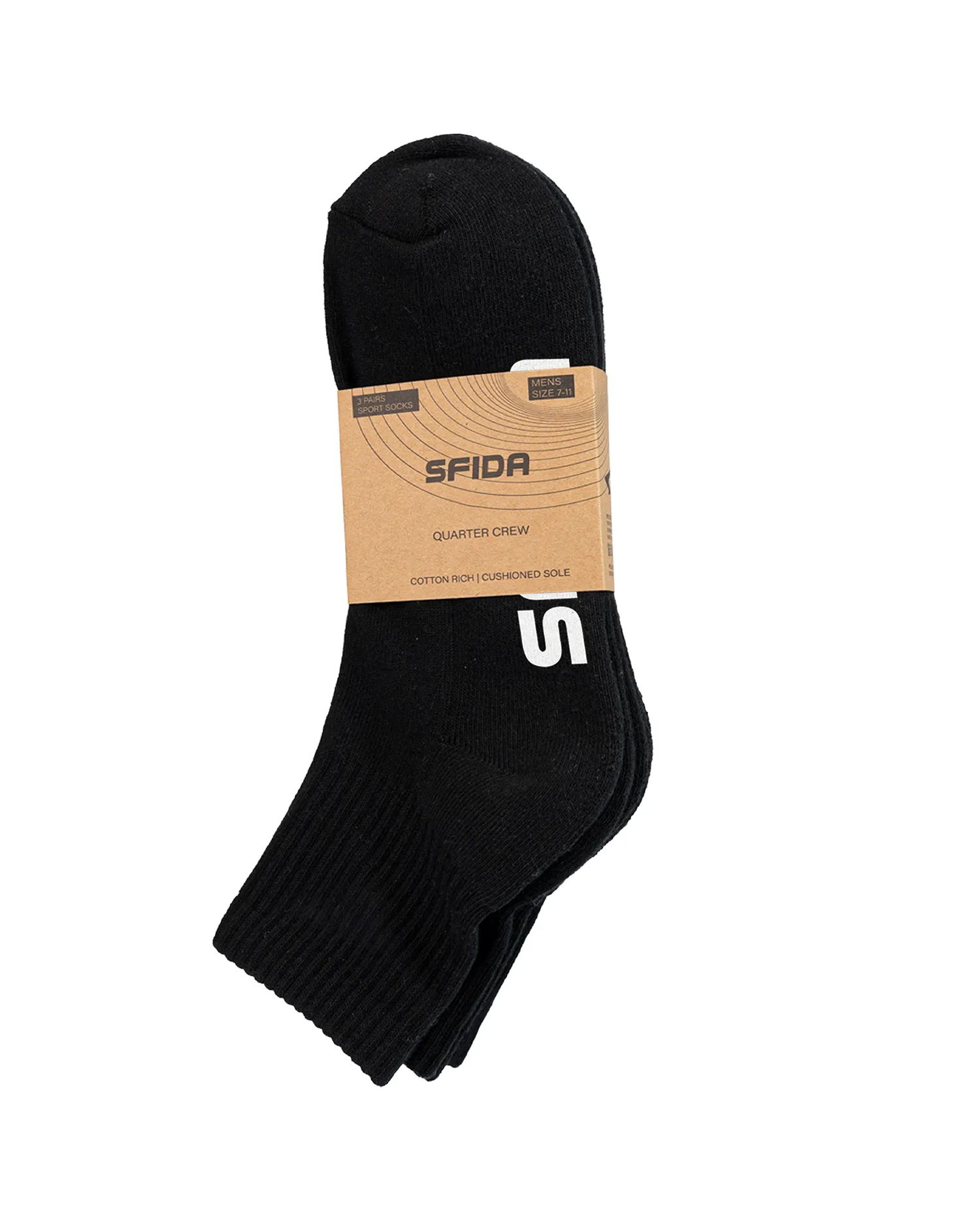 Kid's Quarter Crew Black - 3 Pair Pack