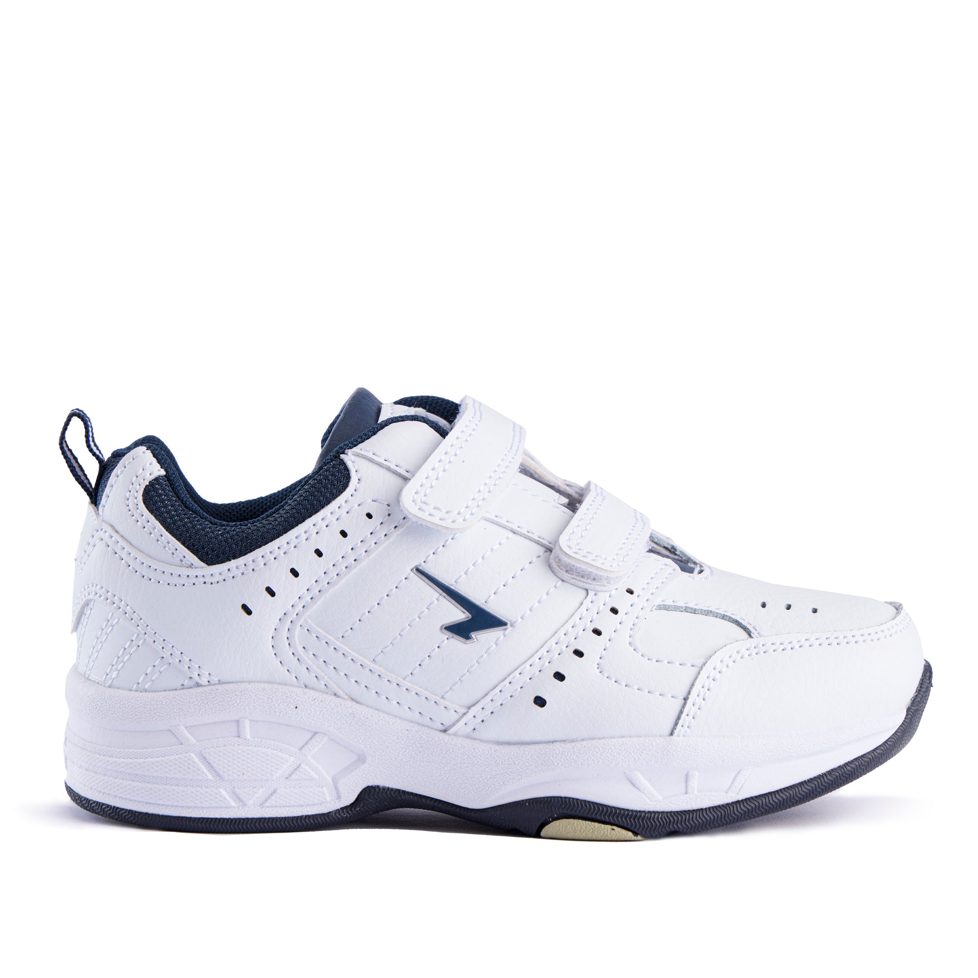 Defy Junior Leather V Strap Cross Trainer  - White Navy