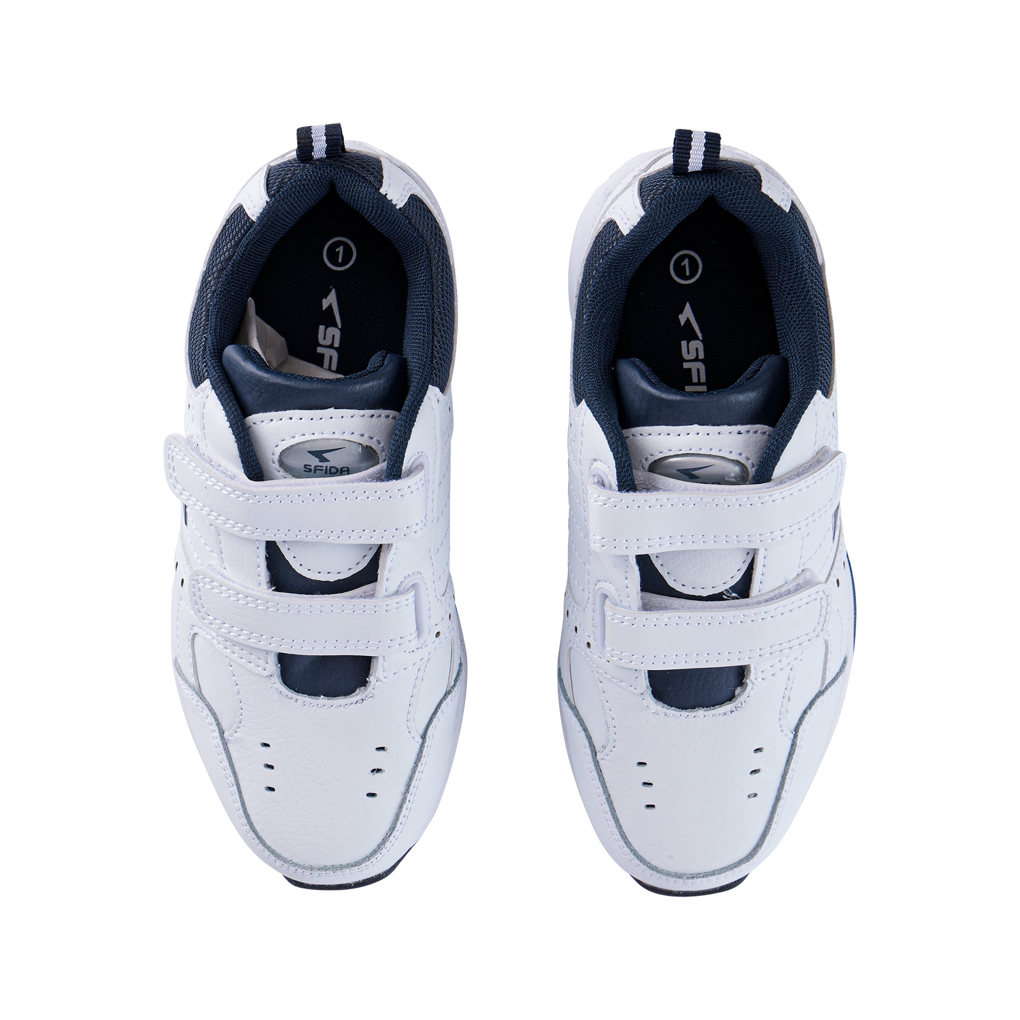 Defy Junior Leather V Strap Cross Trainer  - White Navy