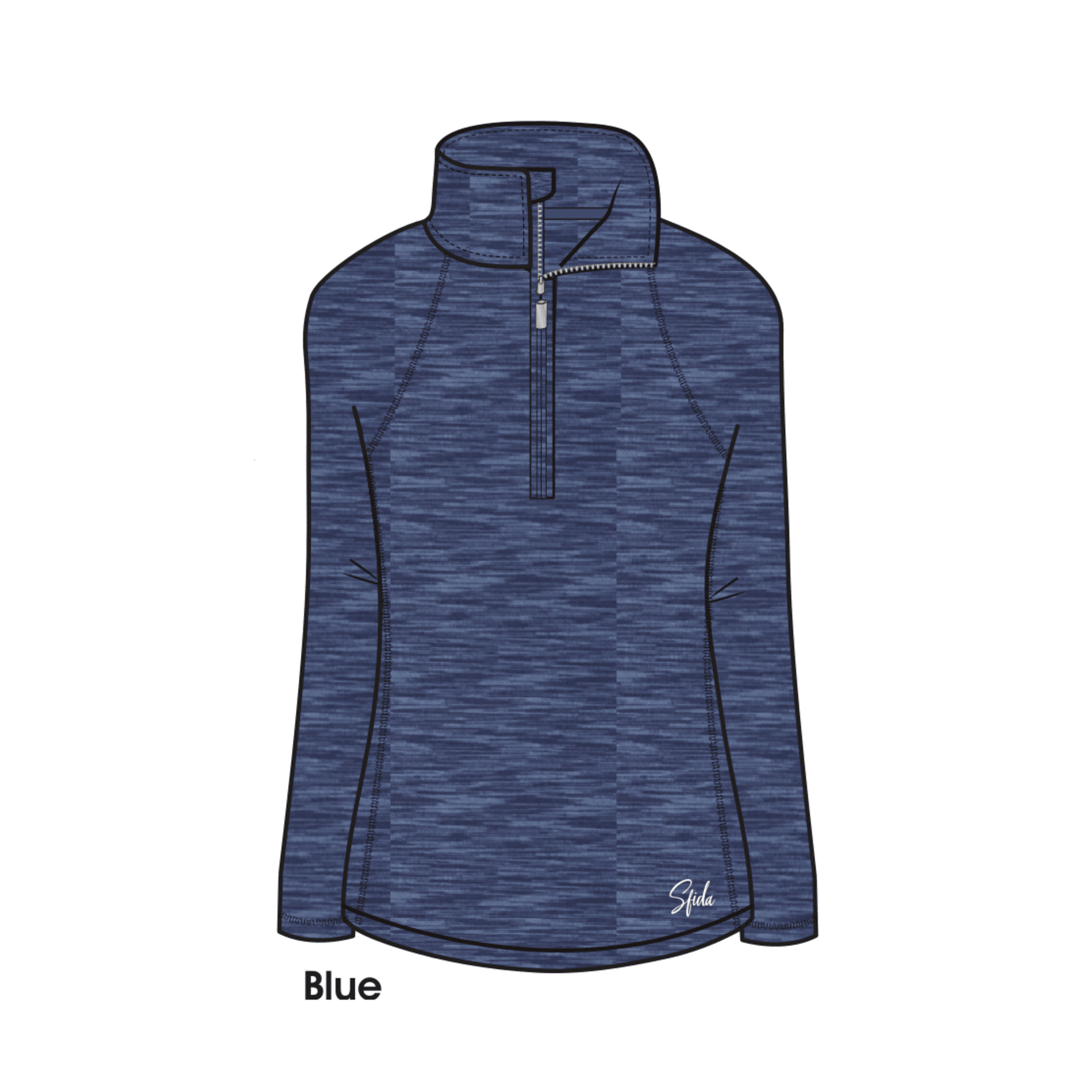 Gisele Ladies L/S 1/4 Zip TOP - Blue half pull over zipper