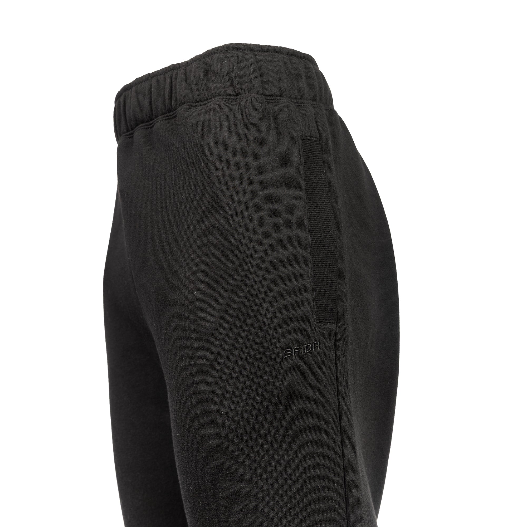 Ivan Mens Cuff Fleece Pants - Black pants with stitched sfida logo