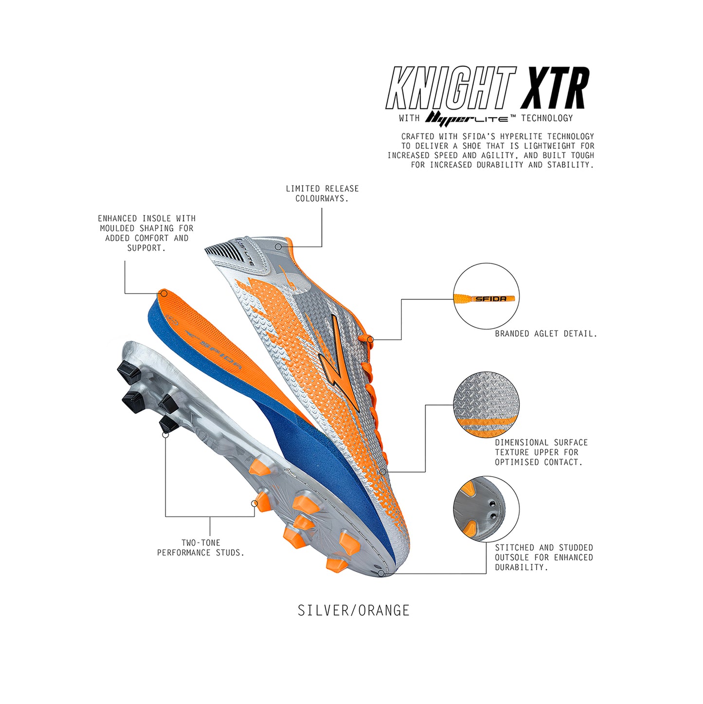 Knight XTR Junior Football Boots - Silver/Orange