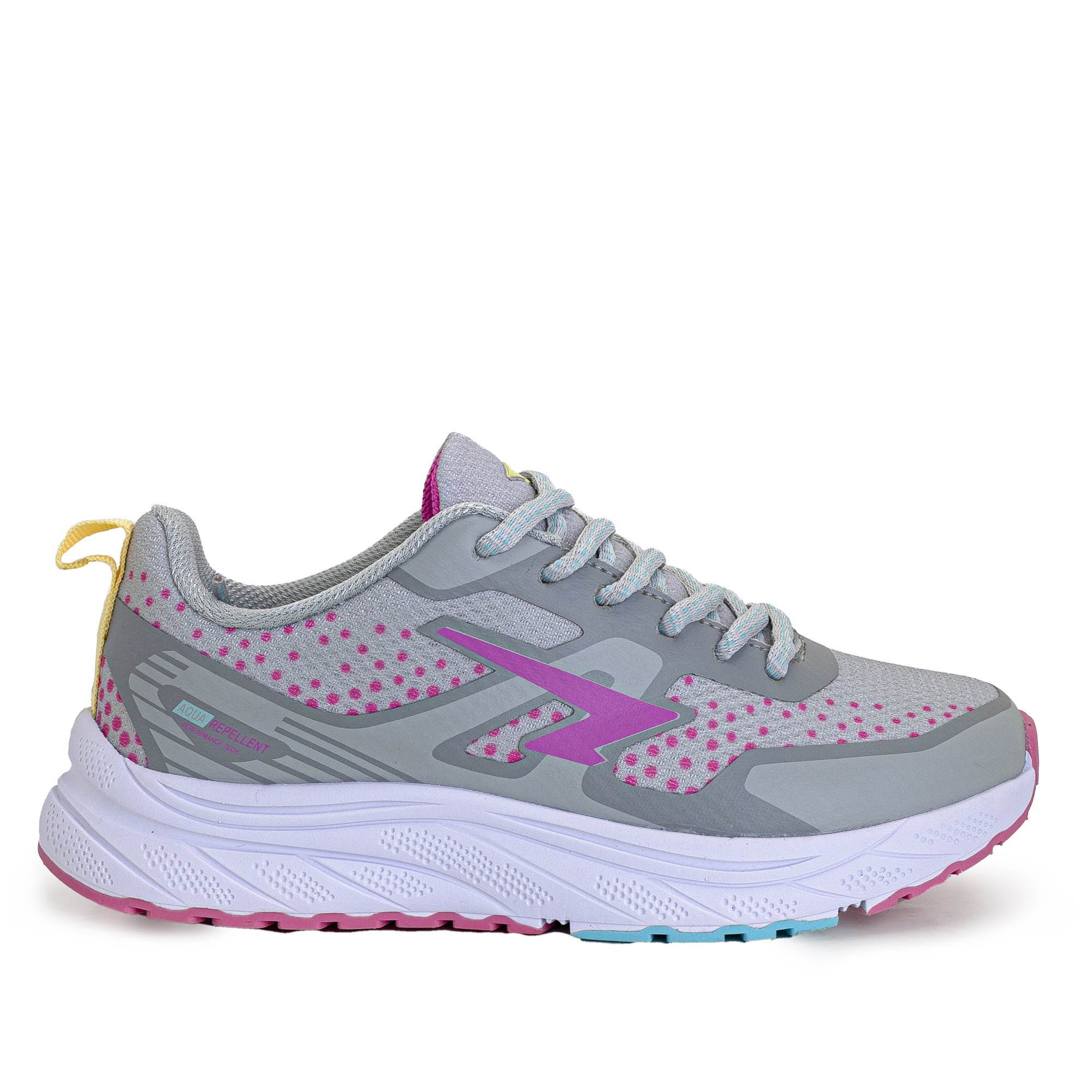 Vario Girls Lace Up Runners - Light Grey/Fuchsia