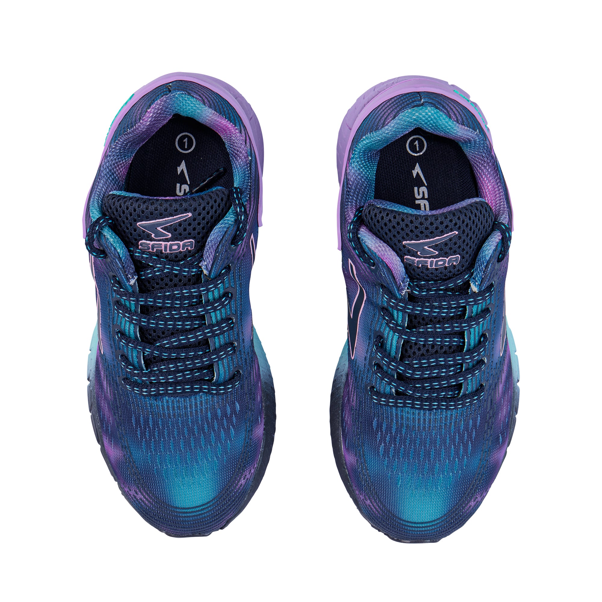 Vivid Multi Girls Lace Up Runner - Navy/Violet/Mint